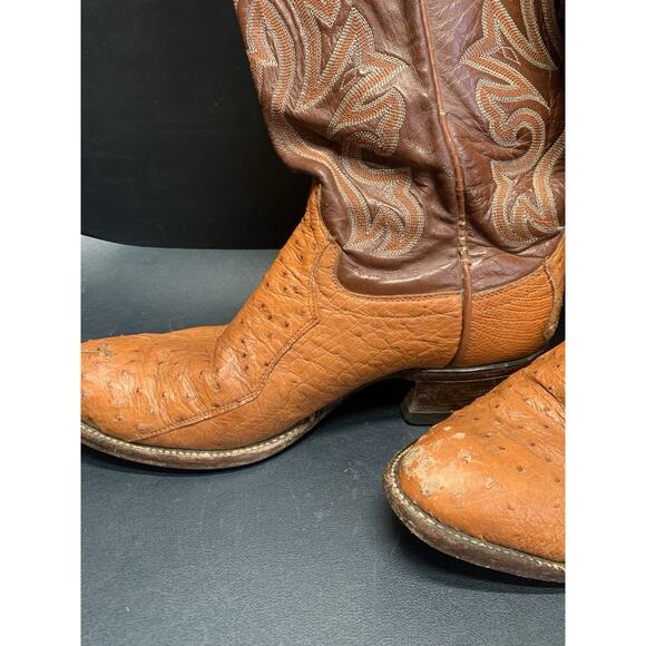 Vintage Ostrich Leather Cowboy Boots 11 D Western Embroidery main image 5